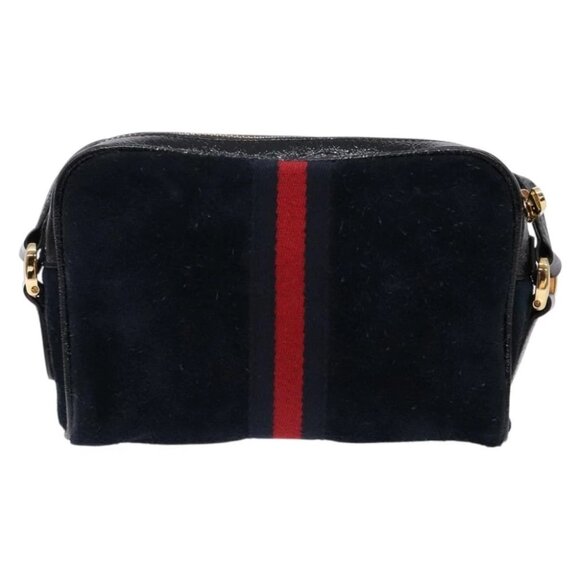 GUCCI Sherry Line Shoulder Bag Suede Navy Gold - Picture 2 of 14